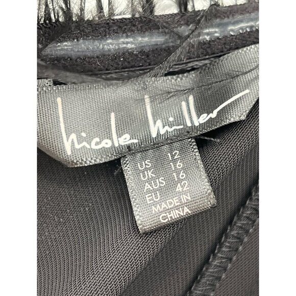 Nicole Miller Black Ostrich Feather Trim Jumpsuit Size 12 - Picture 12 of 14